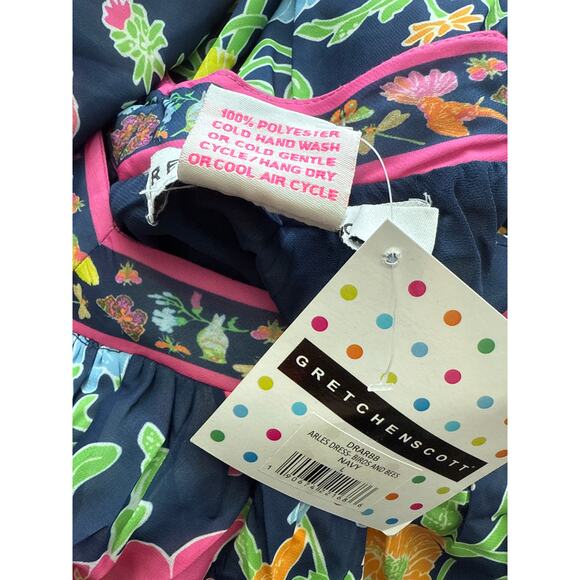 Gretchen Scott Designs Arles Birds and Bees Midi Maxi‎ Dress Navy Size Large - Picture 13 of 13